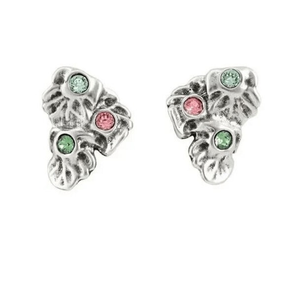 UNO de 50 Wild Bush Bezel Set Crystal‎ Leaf Stud Earrings, Silver/Pink, NWT - Picture 2 of 12